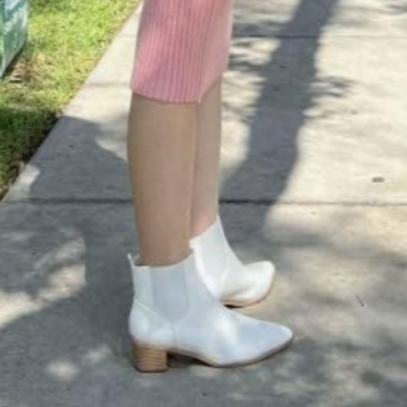 VETASTE Pointed Toe Stacked Chunky Block Heel Ankle Boots White Size 5.5 - Picture 4 of 11